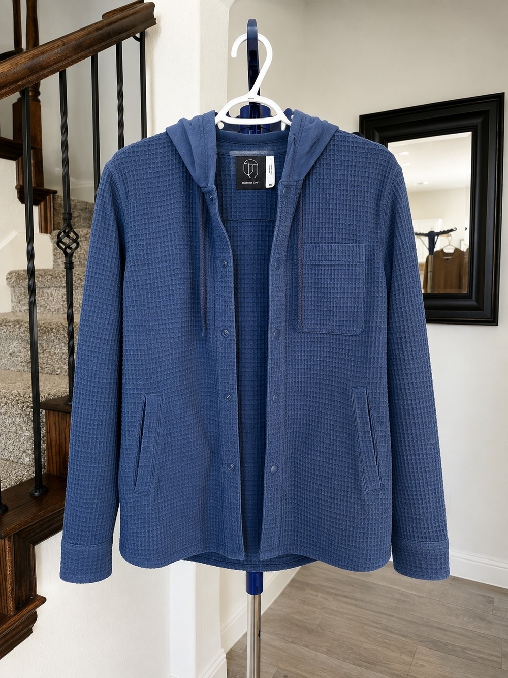 Original Use Blue Waffle Knit Hooded Shirt Jacket Size Small